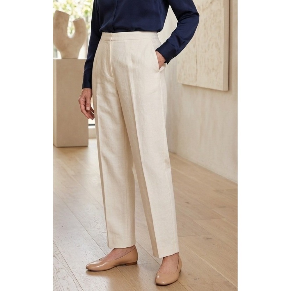 Amanda Smith Linen Blend Tapered High Rise Trousers Pants Women's 12 Coastal